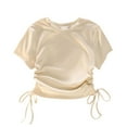 thumbnail image 1 of AHTJRT Girls Tee Shirts Slim Fit Short Sleeve Crew Neck Tops Stretchable Ruched Drawstring Side Tee Tops Cute Summer Clothes Beige 10 Years, 1 of 4