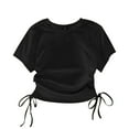 thumbnail image 1 of AHTJRT Girls Tee Shirts Slim Fit Short Sleeve Crew Neck Tops Stretchable Ruched Drawstring Side Tee Tops Cute Summer Clothes Black 4 Years, 1 of 4