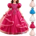 thumbnail image 1 of AHTJRT Girls Tulle Ball Gowns with Floral Embroidery Puff Short Sleeves Crew Neck Tiered Sheer Mesh Princess Party Flowy Dress Sky Blue 7-8 Years, 1 of 7