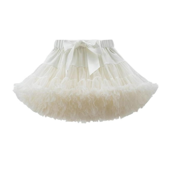AHTJRT Girls Tutu Skirt Elastic Waist Fluffy Soft Layered Tulle Ruffle Skirt Dance Ballet Wedding Birthday Party Outfit Princess Pettiskirt Beige#01 5-7 Years
