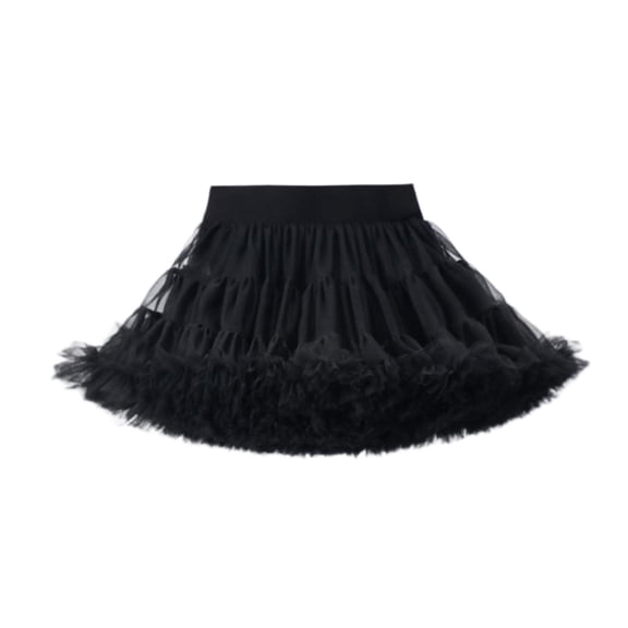 AHTJRT Girls Tutu Skirt Elastic Waist Fluffy Soft Layered Tulle Ruffle Skirt Dance Ballet Wedding Birthday Party Outfit Princess Pettiskirt Black#02 5-7 Years
