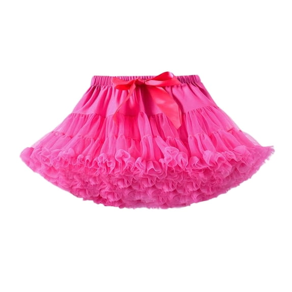AHTJRT Girls Tutu Skirt Elastic Waist Fluffy Soft Layered Tulle Ruffle Skirt Dance Ballet Wedding Birthday Party Outfit Princess Pettiskirt Hot Pink#01 3-4 Years