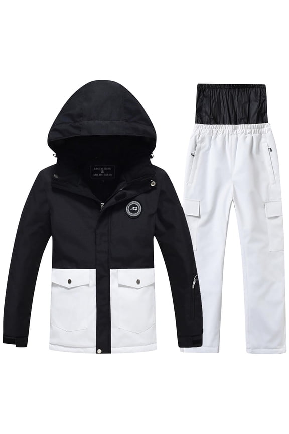 Girls Winter Skisuit Waterproof Wind Resistant Snow Jacket and Pants Outfit 2 Pieces Thermal Snowboarding Suit Set Black#02 5-6 Years