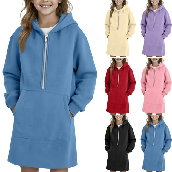 AHTJRT Half Zip Hoodies for Girls Boys Solid Long Sleeve Sweatshirt with Kangaroo Pocket Comfy Loose Fit Tunic Casual Fall Spring Top Shirts Beige 12-13 Years