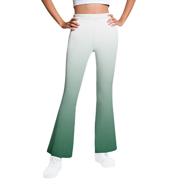 AHTJRT High Waist Bootcut Yoga Pants for Girls Stretchy ElasticPants Gradient Color Flared Pants Warm Fleece Lined Bell Bottoms Green#02 5-6 Years