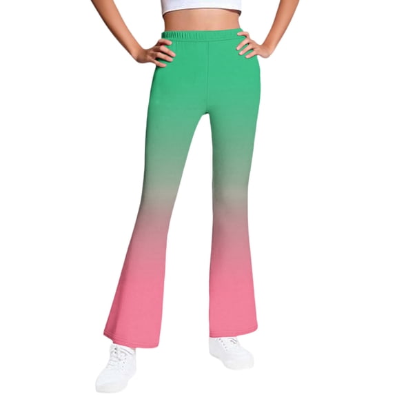 AHTJRT High Waist Bootcut Yoga Pants for Girls Stretchy ElasticPants Gradient Color Flared Pants Warm Fleece Lined Bell Bottoms Green#04 7-8 Years