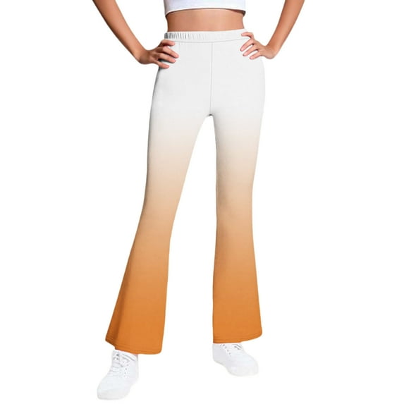 AHTJRT High Waist Bootcut Yoga Pants for Girls Stretchy ElasticPants Gradient Color Flared Pants Warm Fleece Lined Bell Bottoms Orange#01 13-14 Years