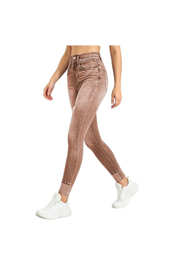High Waist Skinny Jeans for Women Curvy Tummy Control Butt Lift Summer Denim Pants Casual Workout Streetwear Trousers Brown S