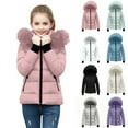 thumbnail image 1 of AHTJRT Hooded Puffer Jacket for Girls Full Zip Solid Color Outerwear Coats with Zipper Pockets Thermal Winter Wind Resistant Waterproof Shackets White 7-8 Years, 1 of 5