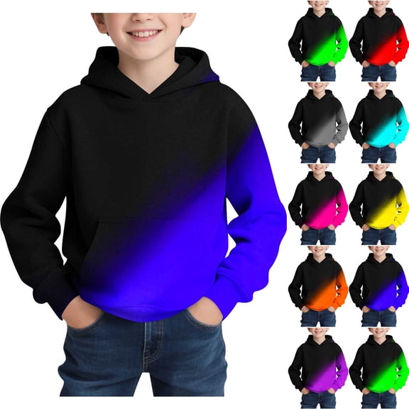 AHTJRT Hoodies for Kids Boys Girls Gradient Color Printed Sweat Shirts Long Sleeve Leisure Sports Active Tops Children Warm Fall Winter Pullover 4-14y Hot Pink 5-6 Years