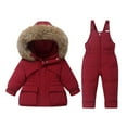 thumbnail image 1 of AHTJRT Kids 2 Piece Snowsuit Hooded Jacket Zip-Up Bib Overalls Outfits Set Thermal Winter Waterproof Winproof Skisuits Wine#02 2-3 Years, 1 of 6
