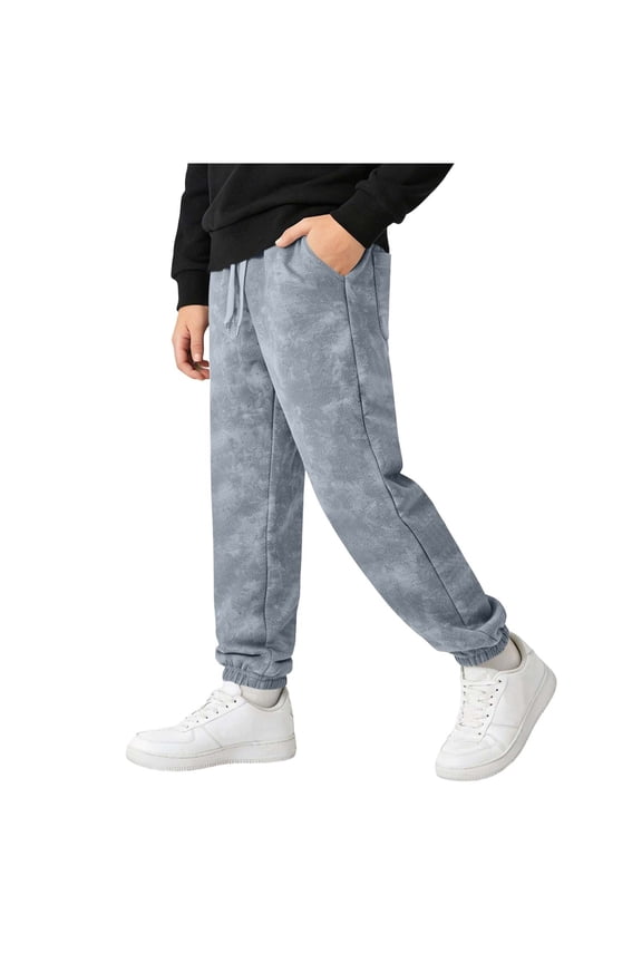Kids Batik Pants Elastic Waist Drawstrin Athletic Joggers with Pockets Lightweight Sweatpants for Fall Spring Gray 7-8 Years