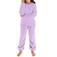 thumbnail image 1 of AHTJRT Kids Lounge Pajama Sets 2 Pieces Winter Thermal Fluffy Sherpa Fleece Sets Log Sleeve Crewneck Pullover and Pants Outfit Purple 15-16 Years, 1 of 7