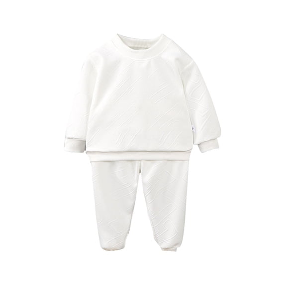 AHTJRT Kids Sweat Suit Round Neck Sweatshirt and Tapered Joggers Sweatpants Outfits Casual Outdoor Hiking Running Set White 5-6 Years
