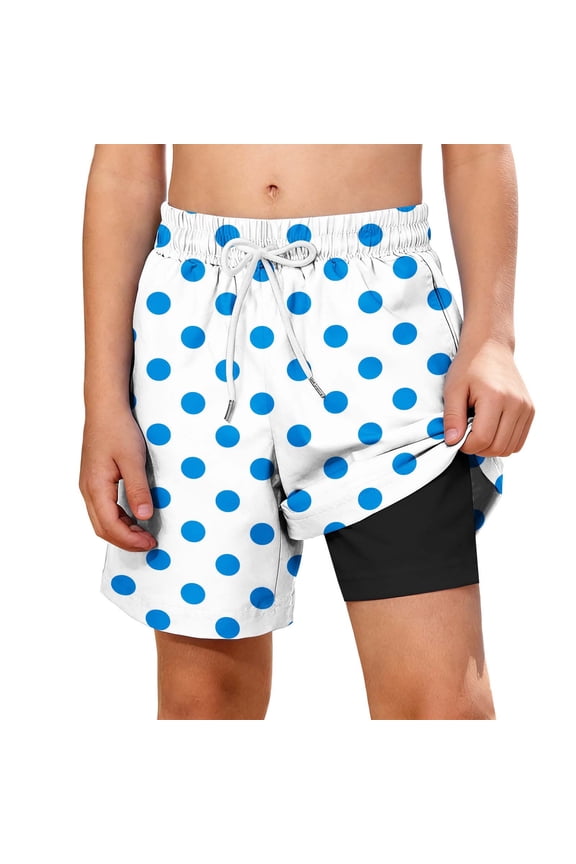 Kids Swim Shorts Unisex Summer Beach Surfing Swimming Shorts with Built-In Liner Fashion Polka Dots Print Drawstring Pockets Swim Trunks Light Blue 5-6 Years