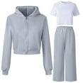 thumbnail image 1 of AHTJRT Kids Tracksuits Set Full Zip Hooded Jacket Basic Shirts and Wide Leg Pants Outfit Fashion Solid 3 Pieces Athletic Clothing Sets Gray 10-11 Years, 1 of 4