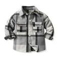 thumbnail image 1 of AHTJRT Kids Unisex Button Down Shirts Lapel Soft Cotton Lined Shirts with Flap Pockets Fashion Plaid Long Sleeve Tee Tops Gray 8-9 Years, 1 of 8
