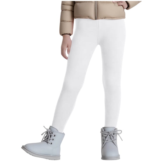 AHTJRT Kids Unisex Fleece Lined Leggings Warm Winter Casual Lounge Pants Workout Yoga Pants Basic Solid Color Full Length Bottoms White 9-10 Years