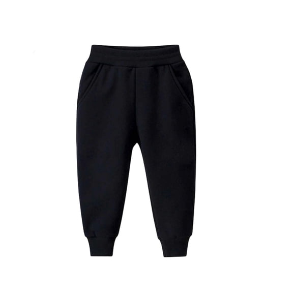 AHTJRT Kids Unisex Fleece Pants Thermal Fall Winter Insulated Trousers with Pockets Stretchy Elastic Waist Tapered Pants Black 6-7 Years