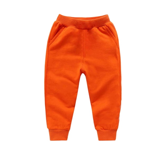 AHTJRT Kids Unisex Fleece Pants Thermal Fall Winter Insulated Trousers with Pockets Stretchy Elastic Waist Tapered Pants Orange 3-4 Years