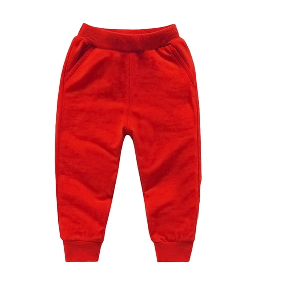 AHTJRT Kids Unisex Fleece Pants Thermal Fall Winter Insulated Trousers with Pockets Stretchy Elastic Waist Tapered Pants Red 6-7 Years