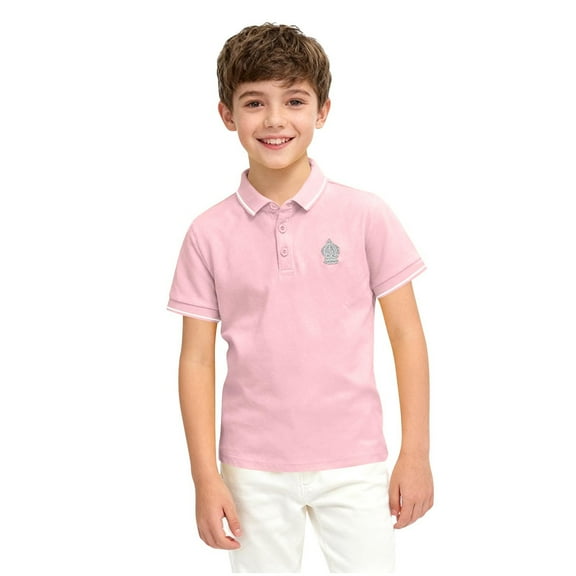 AHTJRT Kids Unisex Golf Sports Shirts Lapel Quarter Button Pullover Tops Solid Color Short Sleeve School Uniform Tshirts Spring Summer Pink 11-12 Years