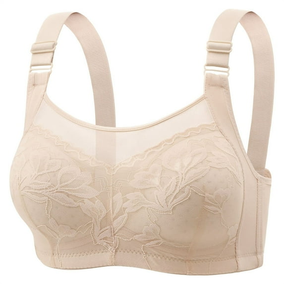 AHTJRT Lace Bralettes for Women Fashion Daily Breathable Sheer Bras with Adjustable Straps Wireless Full Coverage Push Up Bras Khaki 38