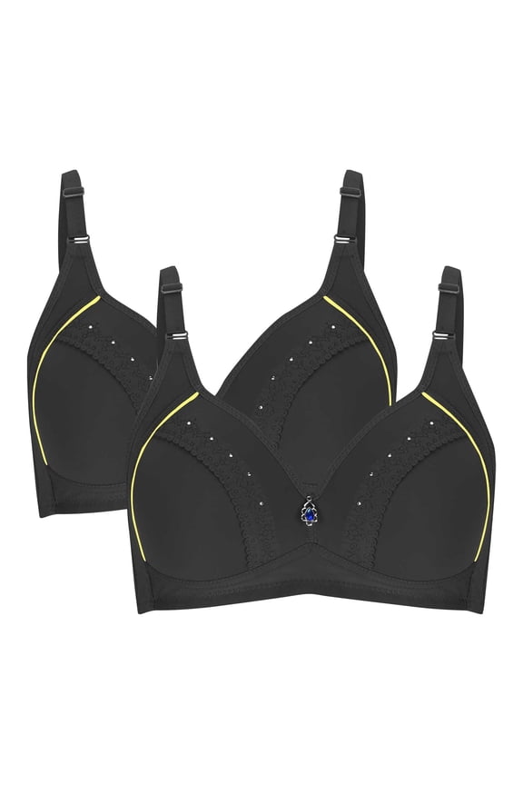 Ladies' Full Coverage Bra with Thickened Cups, Underwire, Lace & Deep V Design for Comfortable Daily Wear. Black 40