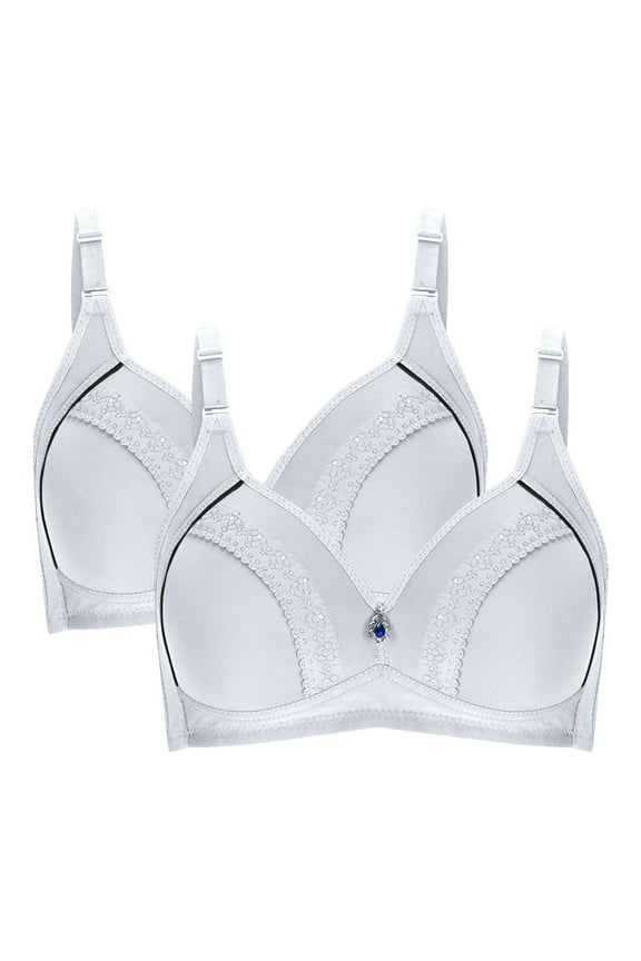 Ladies' Full Coverage Bra with Thickened Cups, Underwire, Lace & Deep V Design for Comfortable Daily Wear. Light Blue 36