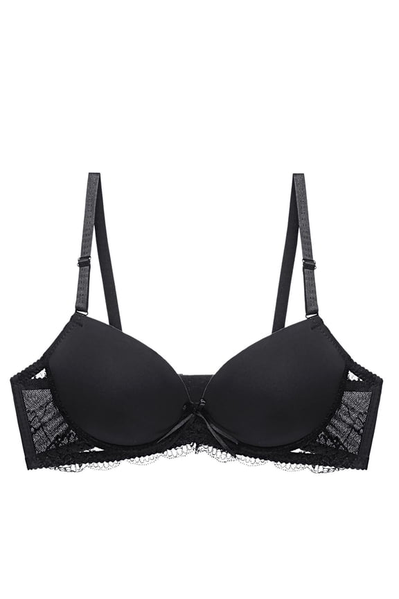 Ladies' Lightweight Wirefree Bralette with Lace Edges, Extended Clasps & Comfortable Lift for Daily Wear. Black 46.46-49.21''