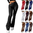 thumbnail image 1 of AHTJRT Leather Pants for Women Midweight Flare Bottoms with Pockets Metallic Retro Style Waterproof Motorcycle Full Length Trousers Brown L, 1 of 5