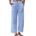 thumbnail image 1 of AHTJRT Lightweight Pants for Women Comfy Cotton Soft Trousers with Pockets Front Button Waist Straight Leg Spring Summer Slacks Light Blue XXL, 1 of 9