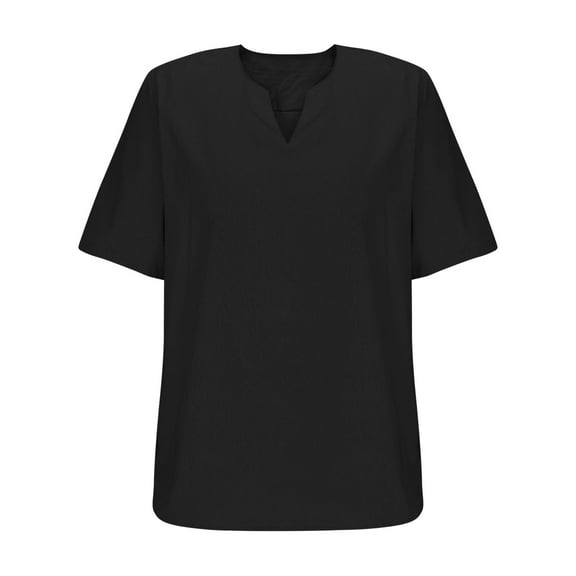 AHTJRT Linen Men's Casual Short Sleeve V Neck T Shirt Soft Relaxed Fit Blouse Black L