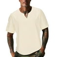 thumbnail image 1 of AHTJRT Linen Men's Casual Short Sleeve V Neck T Shirt Soft Relaxed Fit Blouse Khaki XL, 1 of 5