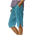 thumbnail image 1 of AHTJRT Linen Pants for Women Fashion Lightweight Striped Color Capri Pants with Pockets Casual Summer Side Split Cropped Trousers Blue L, 1 of 5
