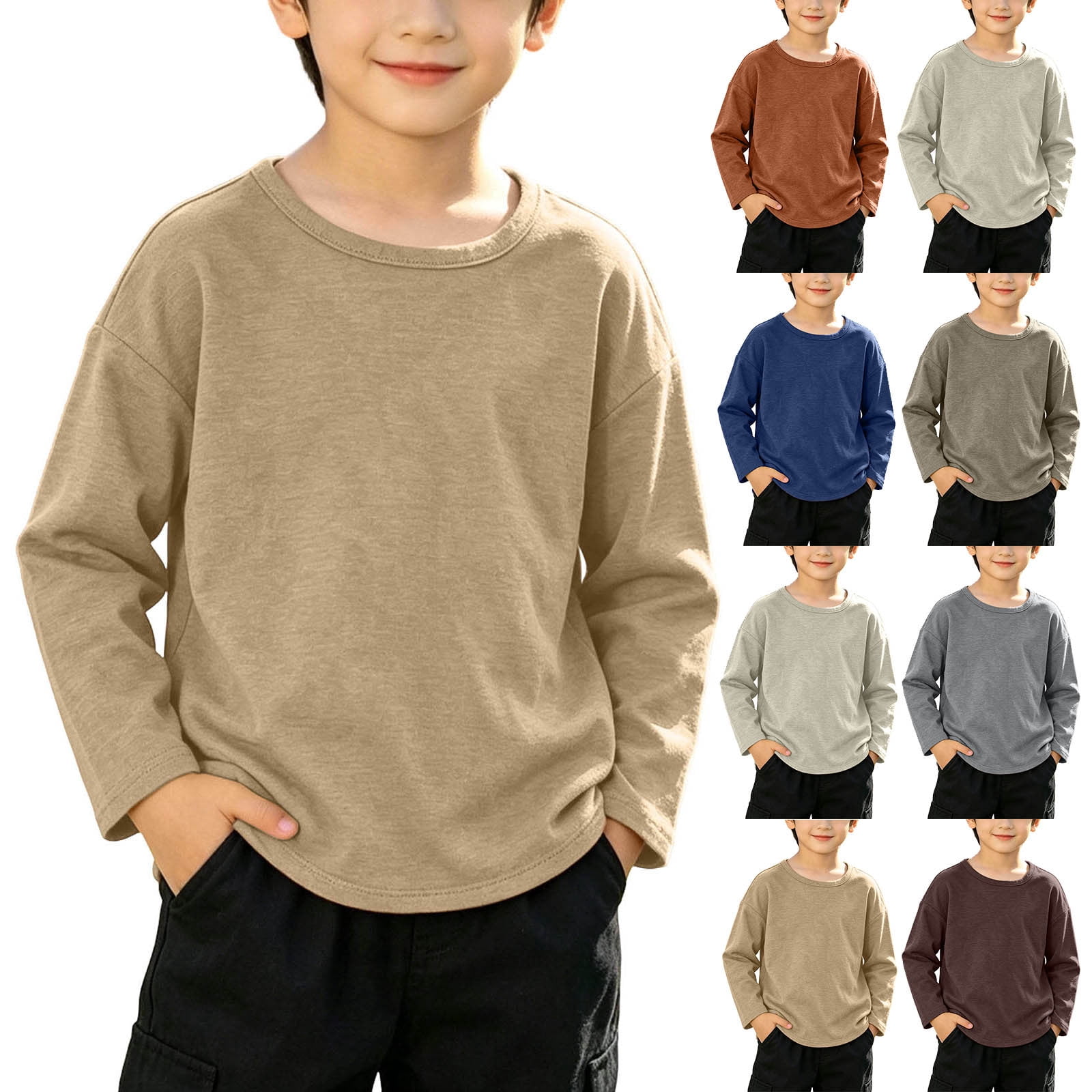 AHTJRT Long Sleeve Cotton T Shirt for Boys Crew Neck Basic Tees ...