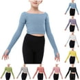 thumbnail image 1 of AHTJRT Long Sleeve Dance Sweater for Girls Soft One Shoulder Crop Wrap Tops Ballet Warm up Ribbed Knit Pullover Tops Green 7-8 Years, 1 of 9