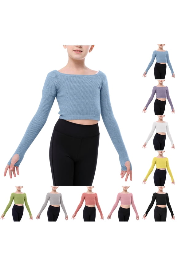 Long Sleeve Dance Sweater for Girls Soft One Shoulder Crop Wrap Tops Ballet Warm up Ribbed Knit Pullover Tops Green 7-8 Years