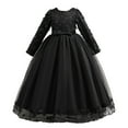 thumbnail image 1 of AHTJRT Long Sleeve Dress for Girls Crewneck Floral Ruffled Tulle Maxi Dresses Birthday Party Bridesmaid Pageant Prom Outift Black 7-8 Years, 1 of 6