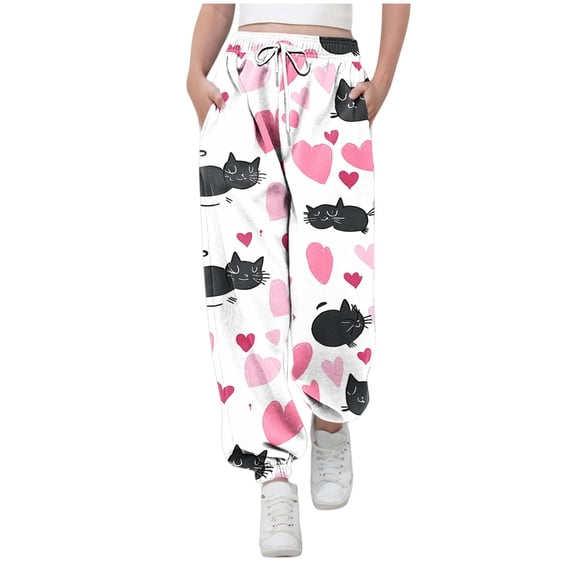 AHTJRT Love Heart Print Pants for Kids Drawstrings Elastic Waist Tapered Joggers Pants with Pockets Funny Festival Valentine's Day Pants Multicolor#05 3-4 Years