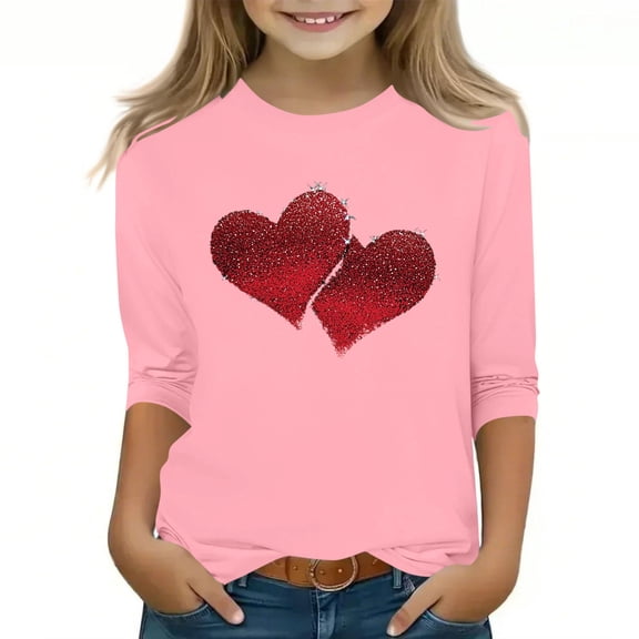 AHTJRT Love Heart T-Shirt for Kids Funny Cute Unisex Valentine's Day Shirt Fashion Family Streetwear Long Sleeve Blouse Tops Pink 10-11 Years