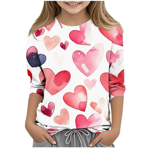 AHTJRT Love Heart Tshirts for Boys Girls Kids Unisex Valentine's Day Shirts Fashion 2026 Crew Neck Long Sleeve Blouse Tops Multicolor 5-6 Years