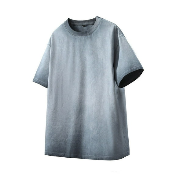 AHTJRT MENS Vintage Oversized Acid Wash Cotton T-Shirt Baggy Loose Streetwear Unisex Tees Blue S