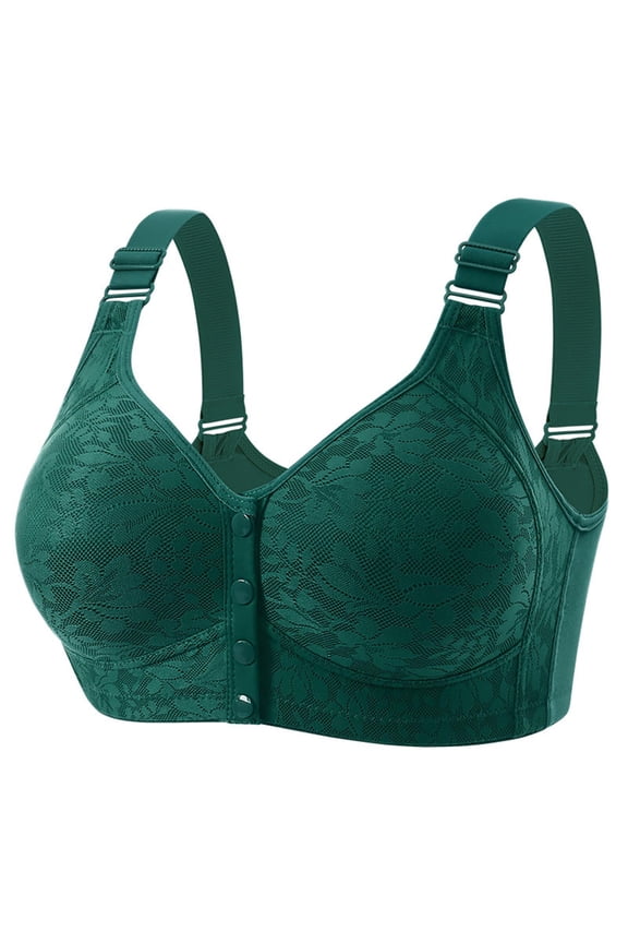 Mastectomy Bra for Women Front Button V Neck Full Coverage Seamless Bralette Comfort Post-Surgery Breastfeeding Bra Green 38