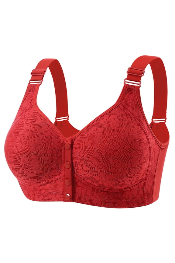Mastectomy Bra for Women Front Button V Neck Full Coverage Seamless Bralette Comfort Post-Surgery Breastfeeding Bra Red 46