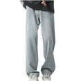 thumbnail image 1 of AHTJRT Men Vintage Solid Color Denim Pants Casual Elastic Waist Straight Leg Trousers with Pockets Lounge Jean Trousers Blue XL, 1 of 9