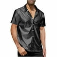thumbnail image 1 of AHTJRT Men's 80s Disco-Inspired Short Sleeve Metallic Sequin Lapel Collar Rave Top Black L, 1 of 3