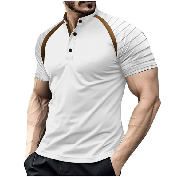 AHTJRT Men's Athletic Short Sleeve Golf Shirt Lightweight Breathable Contrast Shoulder Panels Sporty for Workout Casual Wear Blouse White XL