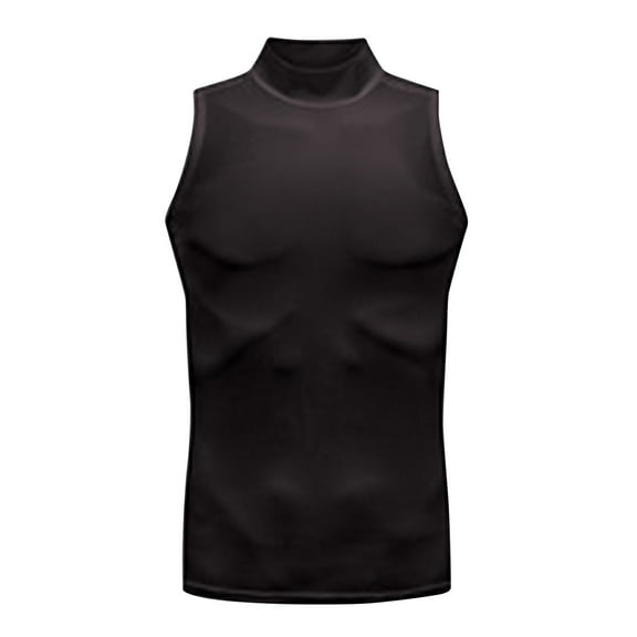 AHTJRT Men's Athletic Sleeveless Mock Neck Compression Top Lightweight MoistureWicking Tee Black 2XL