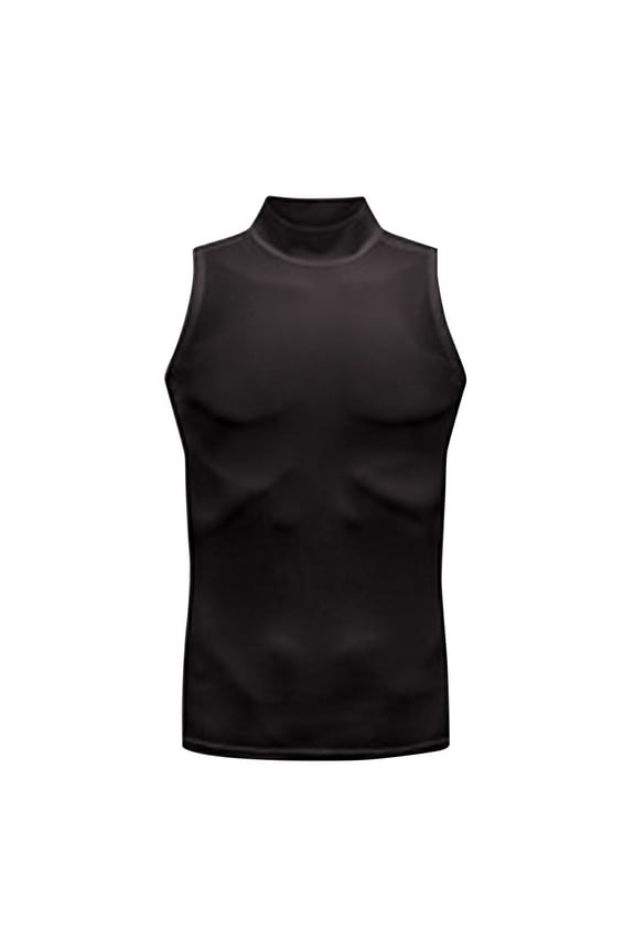 Men's Athletic Sleeveless Mock Neck Compression Top Lightweight MoistureWicking Tee Black 2XL
